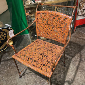 Set of 2 20th Century metal framed hand woven chairs H 34 X W 22 xX D 24 SH 17 (in store pick up only)