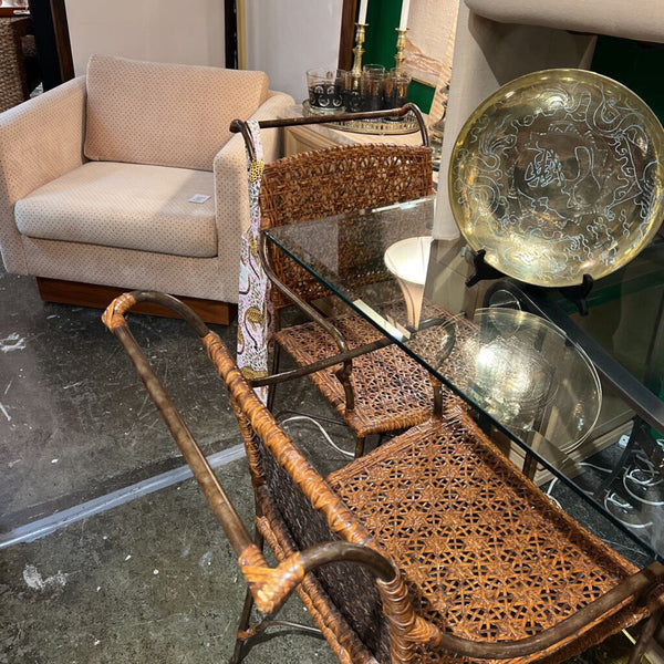 Set of 2 20th Century metal framed hand woven chairs H 34 X W 22 xX D 24 SH 17 (in store pick up only)