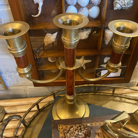 Brass and Wood Candleabra