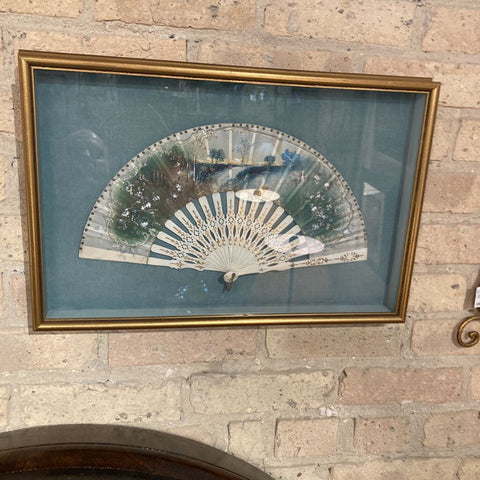 Framed antique fan (19x13 in)