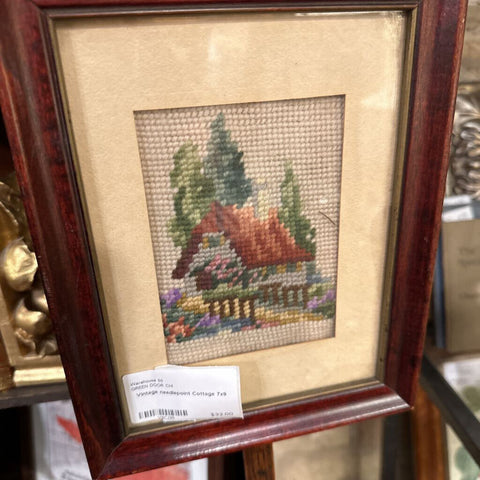 Vintage needlepoint Cottage 7x9