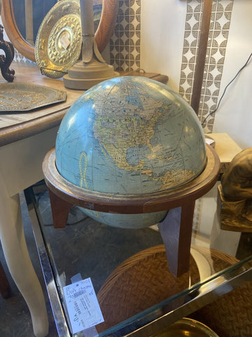 Vintage rare Weber Costello terrestrial globe on walnut stand -as found