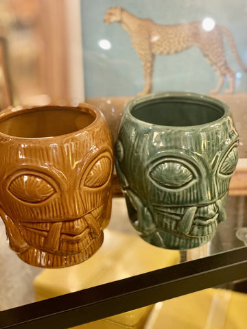 Brown alien tiki mug