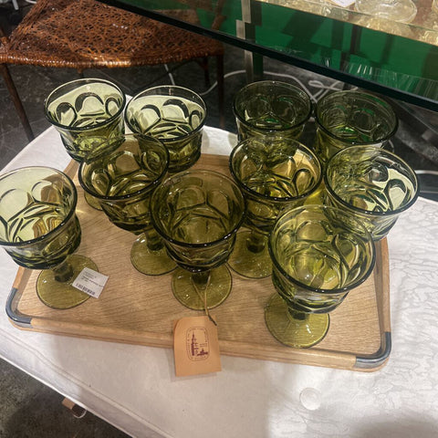 Green stemmed heavy glasses set of ten