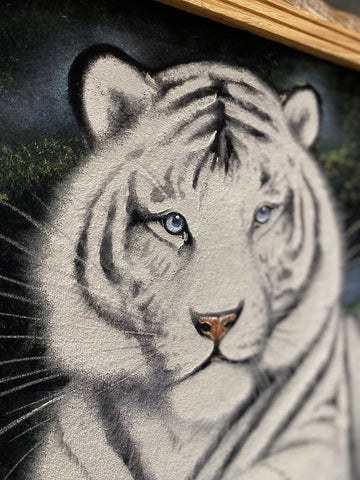 Vintage velvet white tiger painting frame