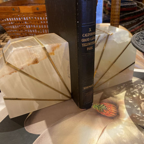 Pair Marble and Brass Bookends