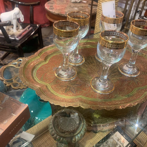 Vintage ornate brass tray with handles