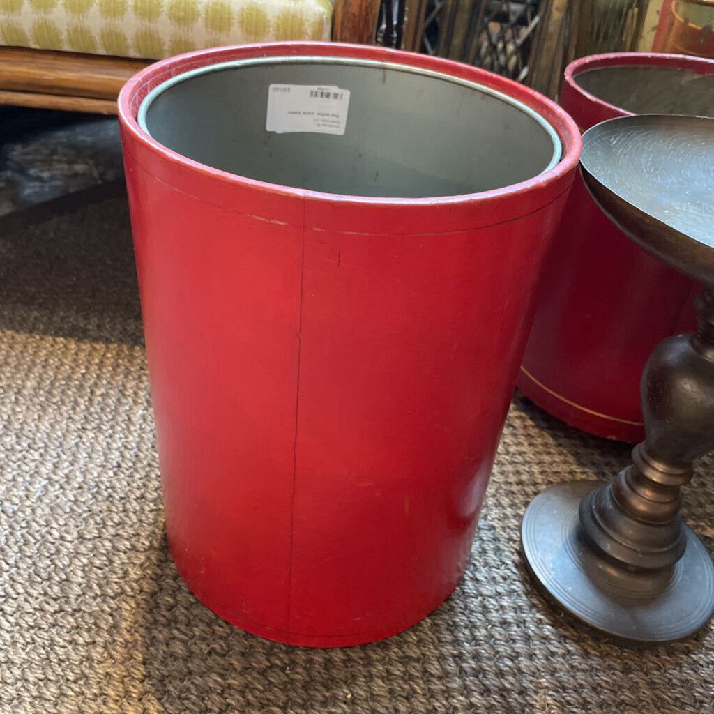 Red leather waste basket