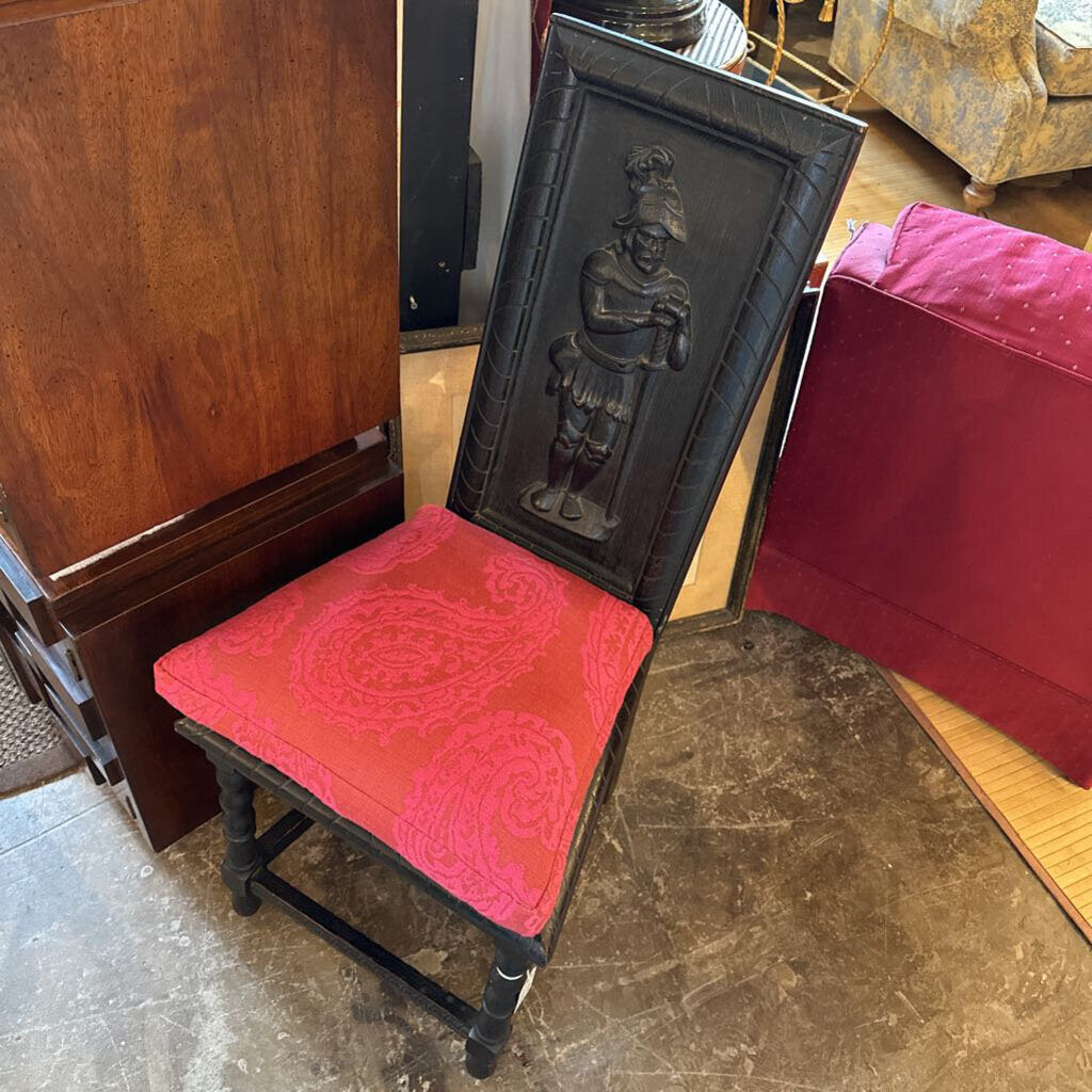 1920s Conquistador carved chair w/ fancy cushion (in store pick up only)