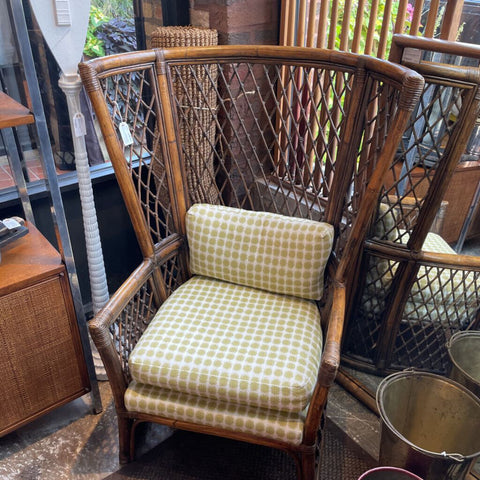 Vintage wicker wingback chair w/ Kravet upholstery (in store pick up only)