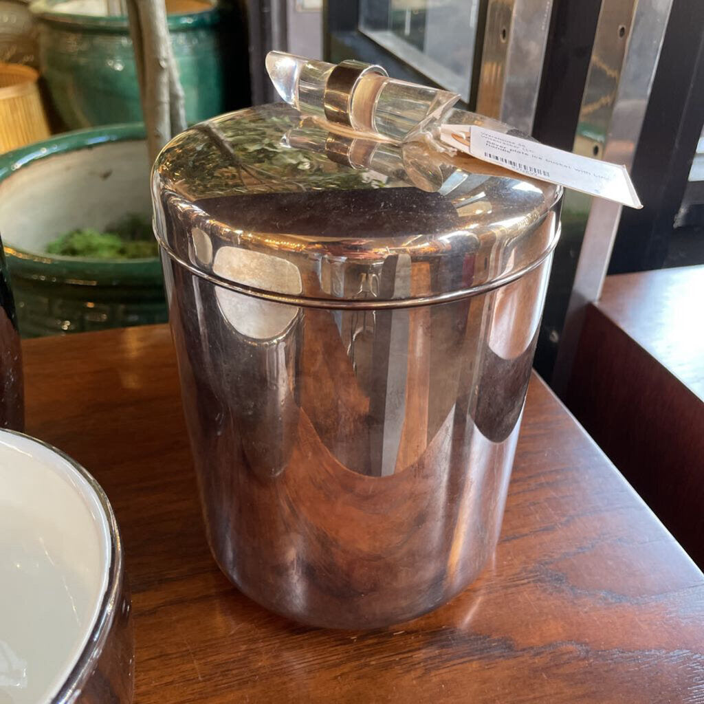 Silver plate ice bucket with Lucite handle