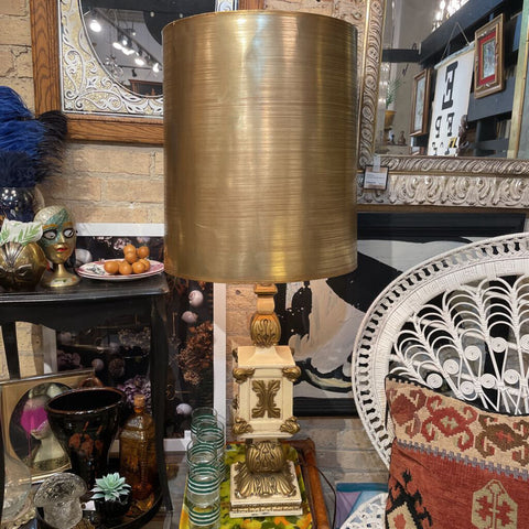 Mcm vintage gold barrel lamp with shade (in store pick up only)