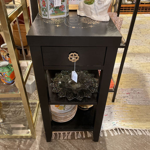 Stenciled black night stand 14x14x30T (in store pick up only)