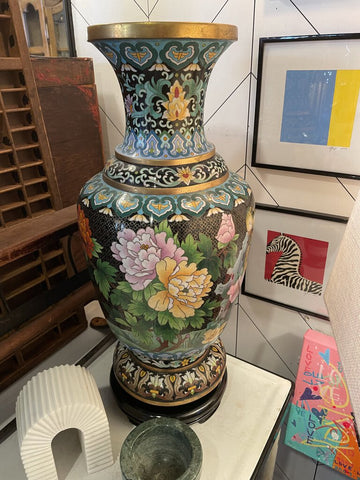 Chinese cloisonne vase w/ base 21in