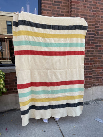 Vintage faribo blanket 4 stripe Hudson Bay style 52x72 as founs