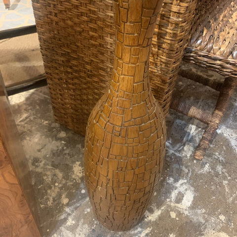 Tall brutalist style wood vase