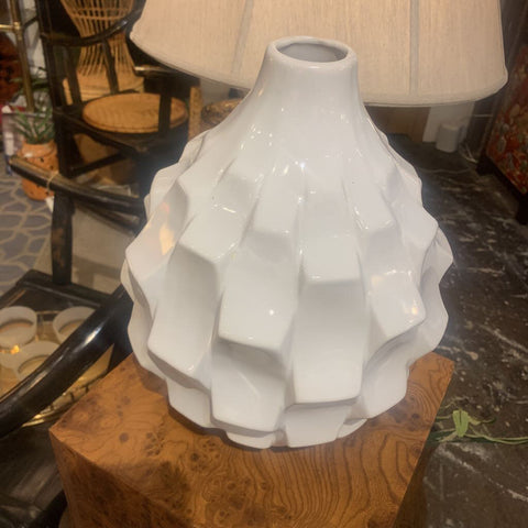 12" white modern blocky vase