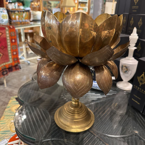 Brass Lotus Candle Holder Vintage Feldman-Style