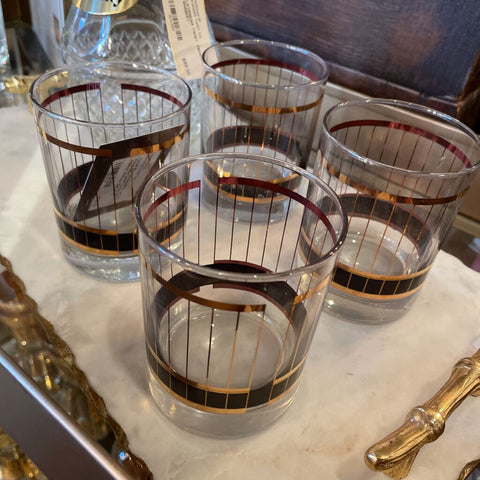 Culver Mid-Century Black and 22-Karat Gold Devon Double Old Fashion Glasses (Set of 4)