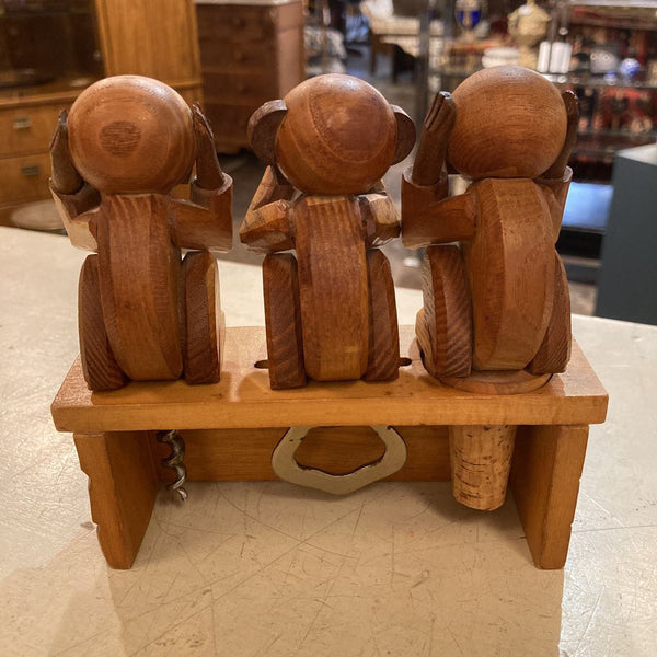 Vintage set of 3, handcrafted bar accessories - monkey form (5:h, 6:l)