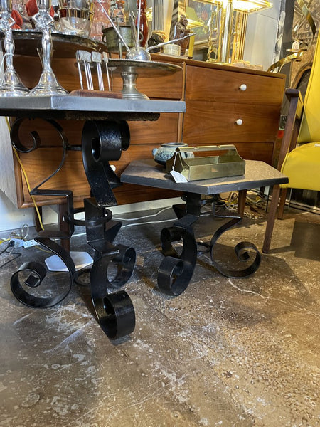 Pair black wrought iron 1960s nesting tables