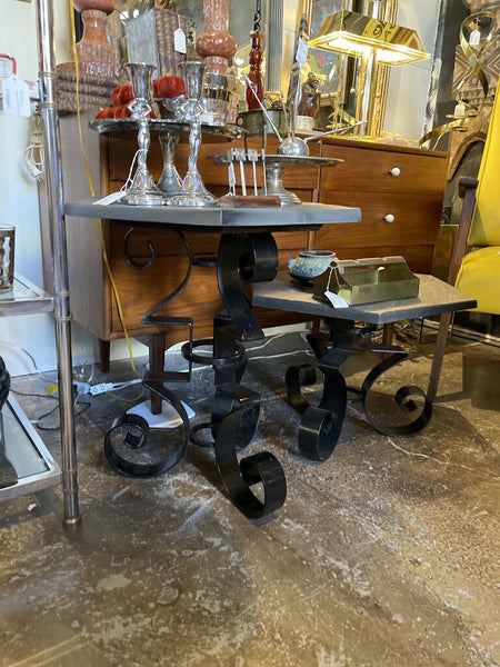 Pair black wrought iron 1960s nesting tables