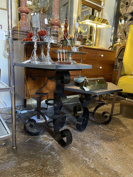 Pair black wrought iron 1960s nesting tables