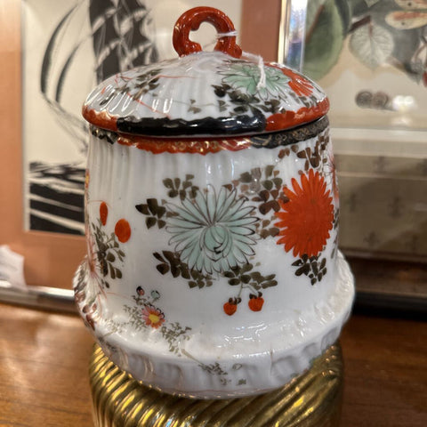 Vintage transferware tea caddy with lid
