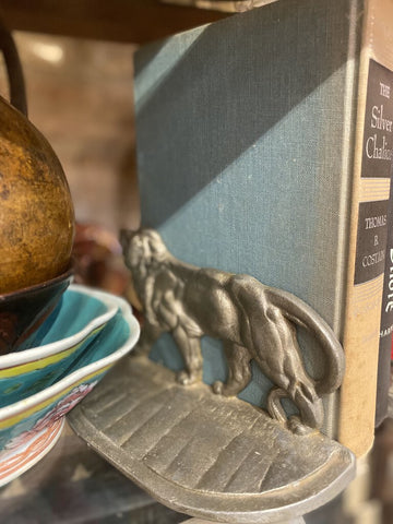 Metal lion bookends pair