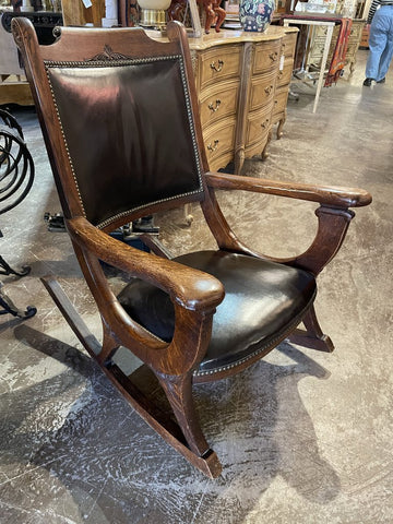 Vintage leather rocking chair with nailhead trim