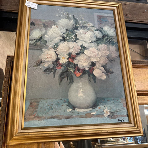 Framed vintage floral oil painting 22x28