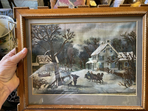 Vintage embroidered winter scene 16x12