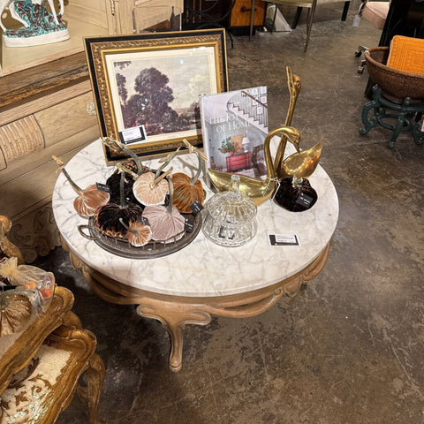 MARBLE BLONDE WOOD COFFEE TABLE IN STORE PICK UP ONLY 36" R 16T"