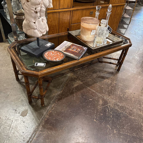 BABMOO LIKE MCM COFFEE TABLE SMOKED GLASS 26W 57L 18T IN STORE PICK UP ONLY