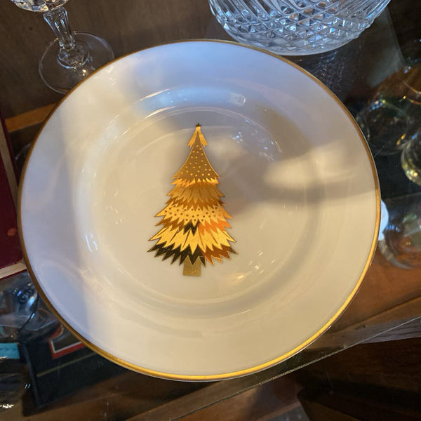 Gold Rim Christmas Tree Plate