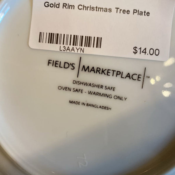 Gold Rim Christmas Tree Plate