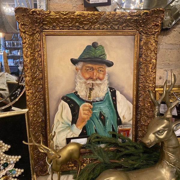 German Portrait Signed Oil Painting 17x21