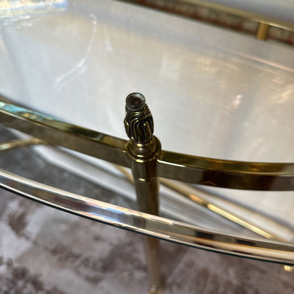 Labarge Hollywood Regency brass and beveled glass demilune console table 54.5x28tx17 pick up only