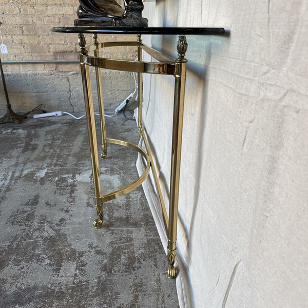 Labarge Hollywood Regency brass and beveled glass demilune console table 54.5x28tx17 pick up only