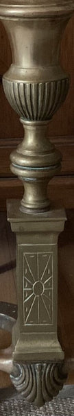 LARGE ETCHED AGED BRASS CLAW FOOT ANDIRONS | 22" H