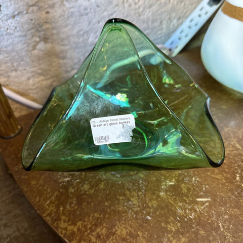 Green art glass basket