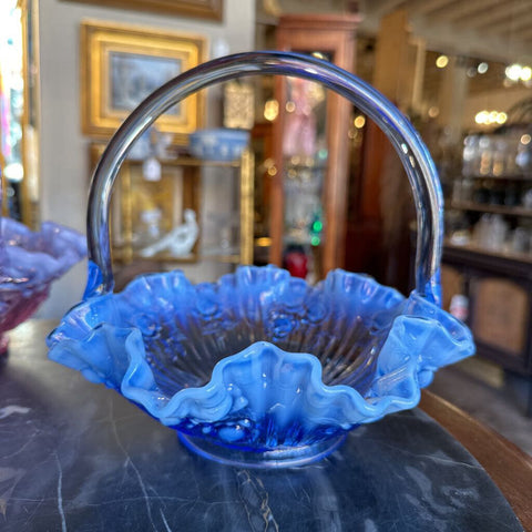 Fenton blue opalescent basket