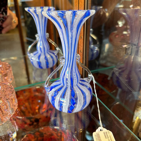 Murano cane and latticino handled vase