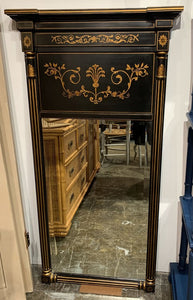 MAITLAND SMITH EBONY & GILT HAND PAINTED PIER MIRROR | 53.5"H X 27.25"W