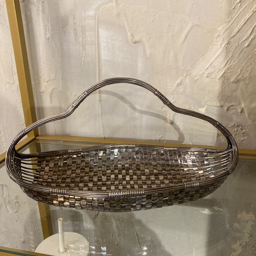 Handwoven chrome basket 12" long