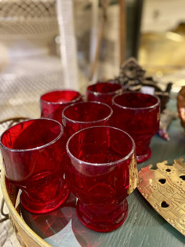 Set of six red glasses