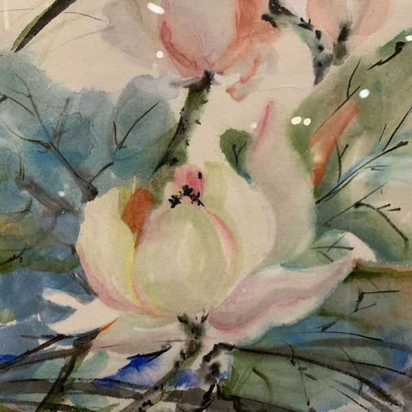 SIGNED FLORAL WATERCOLOR IN GILDED FAUX BAMBOO FRAME | 13.5 H X 16.5 W