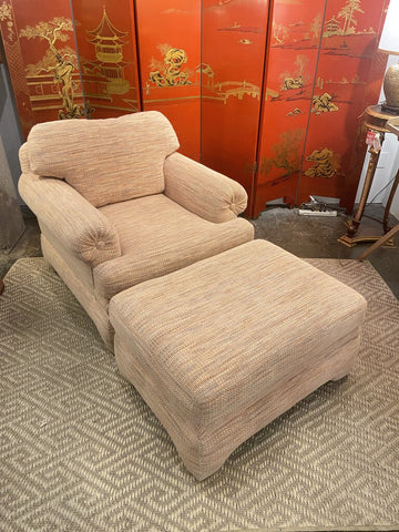 Vintage Mike Bell postmodern parsons club chair and ottoman with original woven wool fabric . In store pick up only