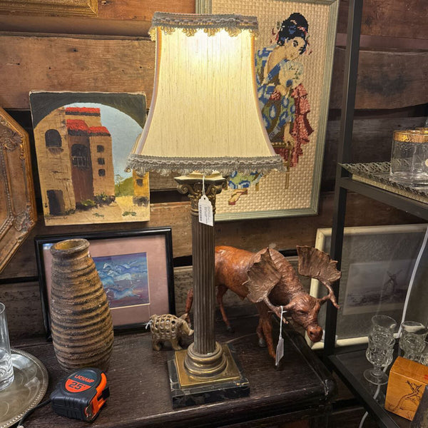Brass Lamp marble base 23 in tall with shade