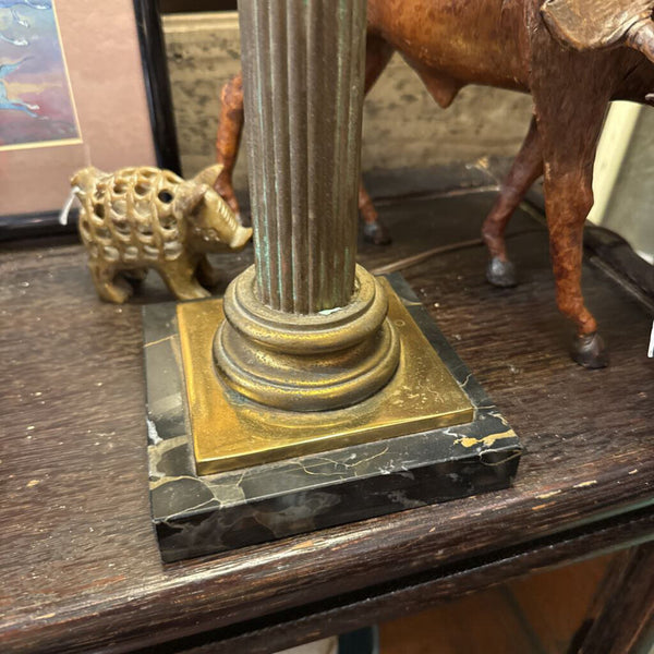 Brass Lamp marble base 23 in tall with shade